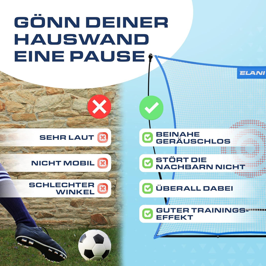 ELANI - Rebounder für Fussball - Spass für die ganze Familie - extra Grosses Netz mit Zielscheibe -