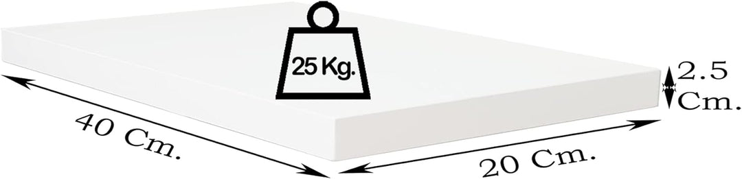 Henor Wandregal FSC® Holzwandregal 40 x 20 x 2.5 cm. Laden Sie 25 kg. Weiss 40 Weiss, P-20 Cm., 40 W