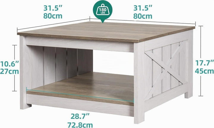 YITAHOME Couchtisch, Quadratischer Wohnzimmertisch 2-stöckiger, Couchtisch mit Stauraum für Couch Sc