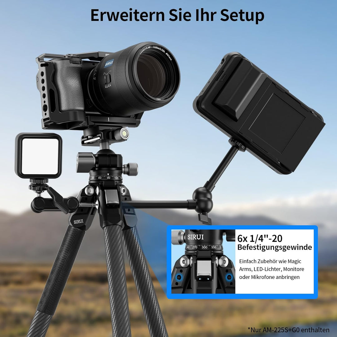 SIRUI Carbon Fiber Reise-Stativ AM-225S+G0 127 cm, Ultrakompakt 43 cm, Leicht 1,2 kg mit Flachkugelk