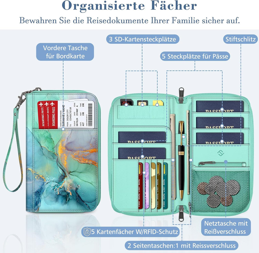 FINTIE Reisepass Tasche Familie Reiseorganizer, Wasserdicht Reisepasshülle Ausweistasche Dokumentee
