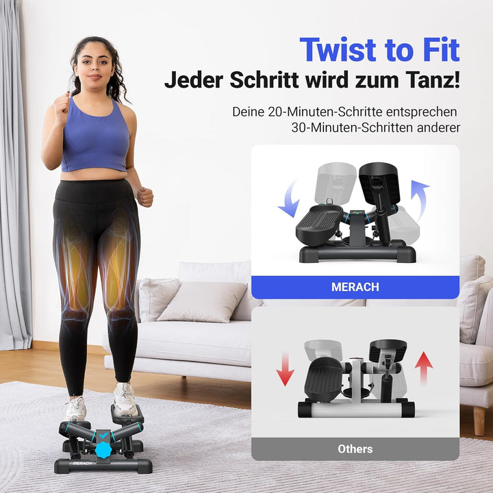 MERACH 2-in-1 Stepper für Zuhause, Leise Mini Stepper 150kg mit LCD-Monitor, Up-Down Swing Stepper m