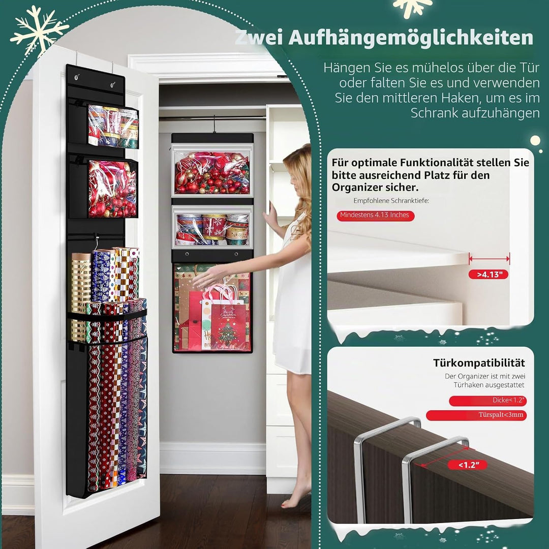 Geschenkpapier-Organizer, doppelseitig, zum Aufhängen, Geschenkpapierrollenhalter für Weihnachten, 1