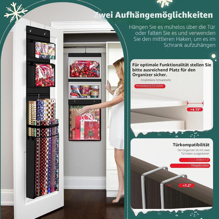 Geschenkpapier-Organizer, doppelseitig, zum Aufhängen, Geschenkpapierrollenhalter für Weihnachten, 1