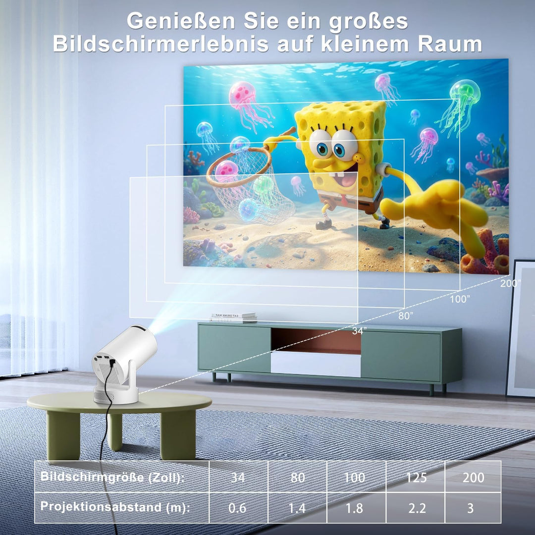 2026 Salange Mini Beamer 4K 1080P Unterstützt,Smart Projektor Android 14.0 | Tragbarer Beamer mit Wi