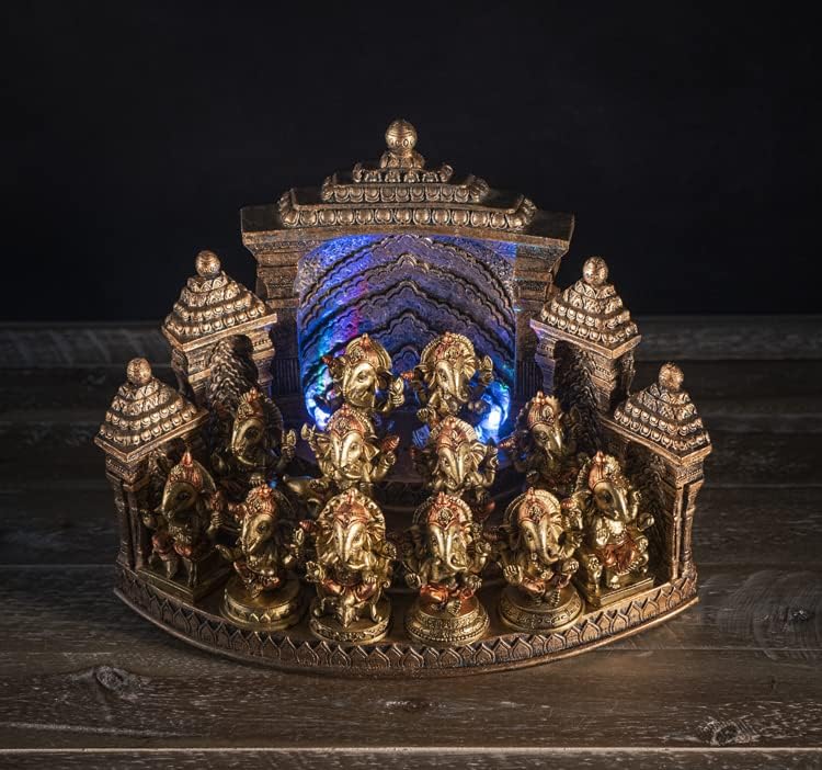 Pacific Giftware Tempel mit 12 Ganesha Figuren | Buddha Statue Set