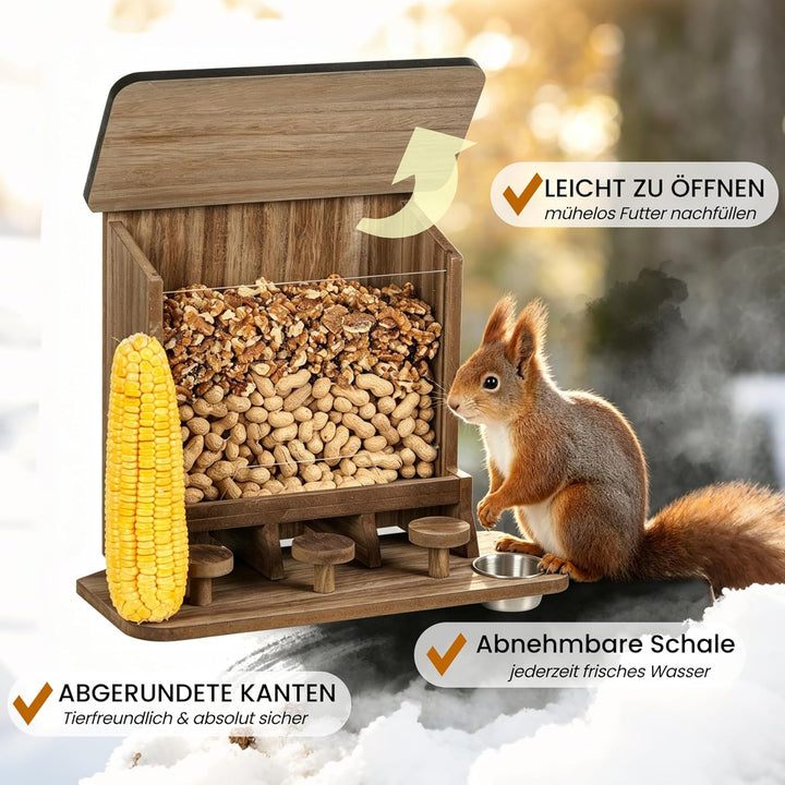 Eichhörnchen Futterhaus Wetterfest, Eichhörnchenhaus Holz für Aussenbereich, Futterstation mit Pickn