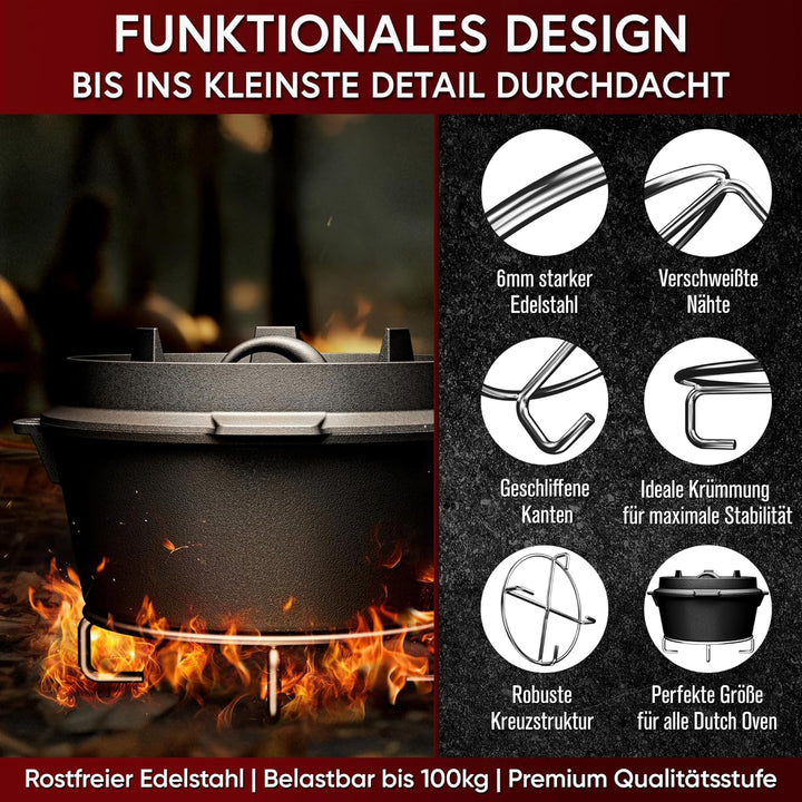 Edelstahl-Untersetzer 20x20 cm - Ablage für Dutch Oven & Kochgeschirr - Stabiler Untergrund auf Kohl