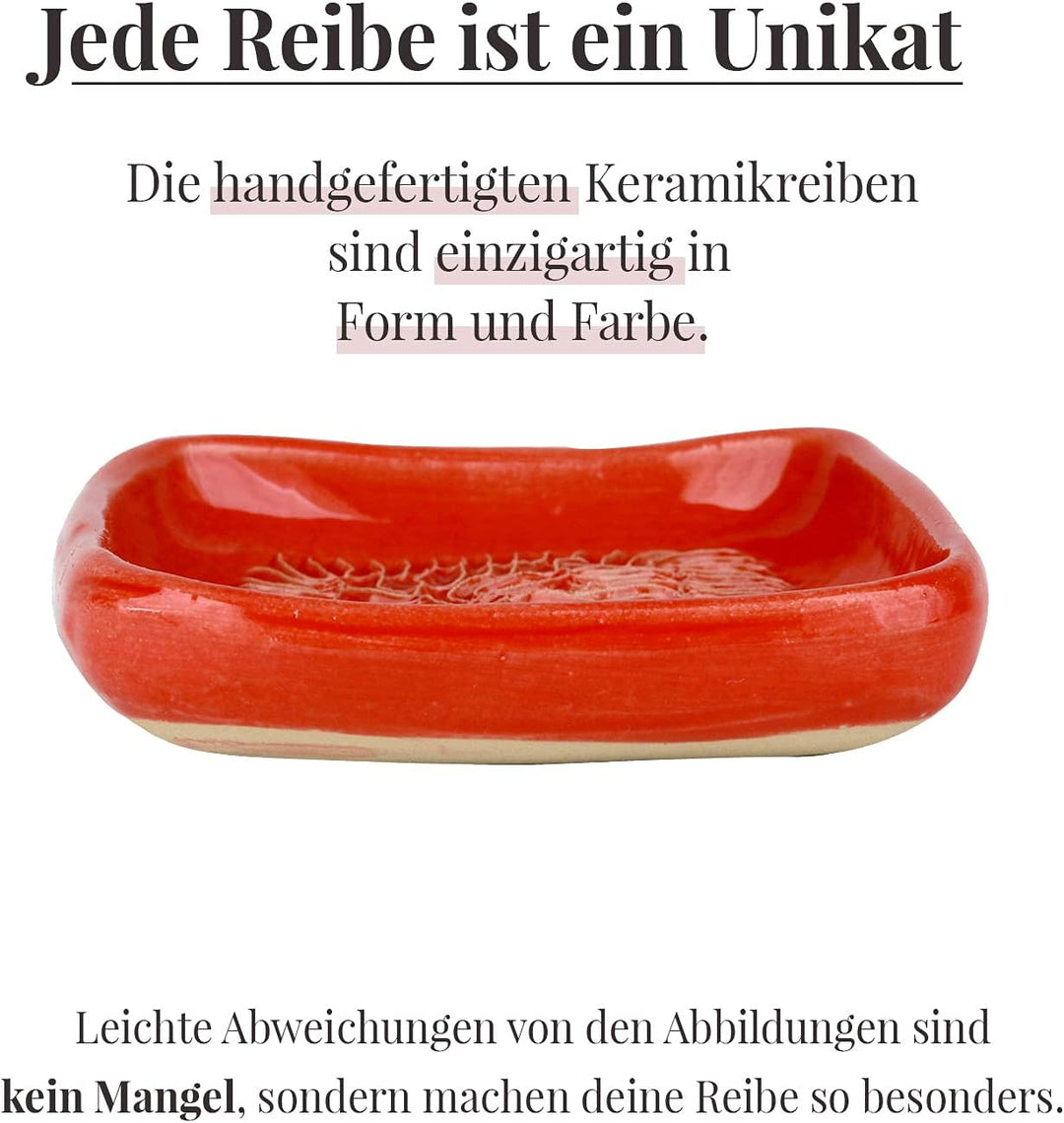 Ceramico Reibeteller &amp; Backpinsel mit Naturborsten, Set aus Keramik für Knoblauch, Ingwer, Muskat, H