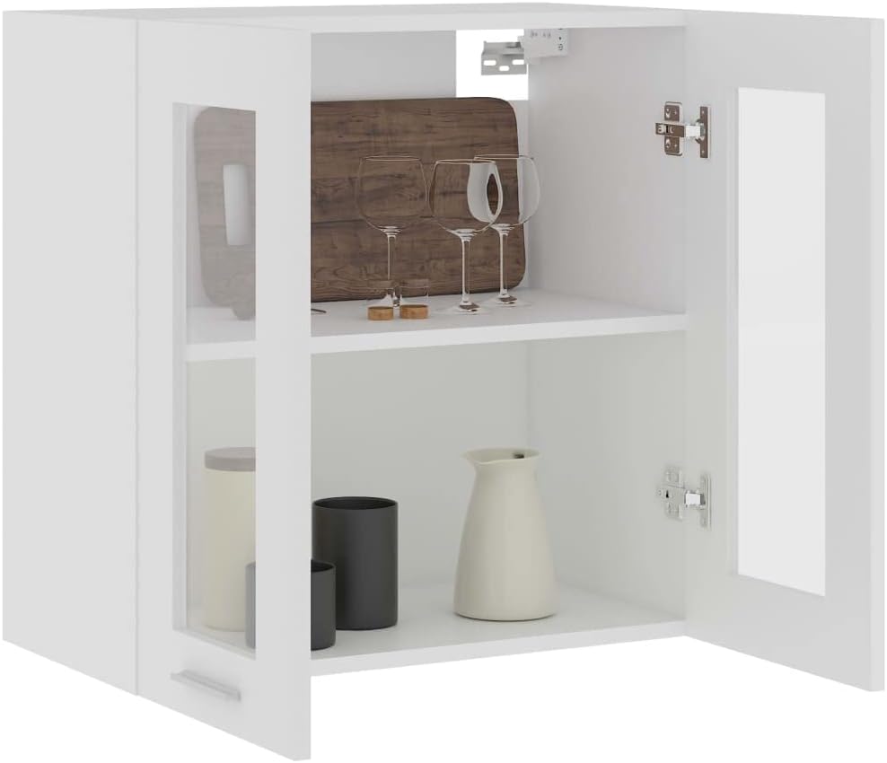 Refined Hängeglasschrank Lyon Weiss 60x31x60 cm Holzwerkstoff 1xausGlas(2Türen)60cm,60cm Weiss, 1xau