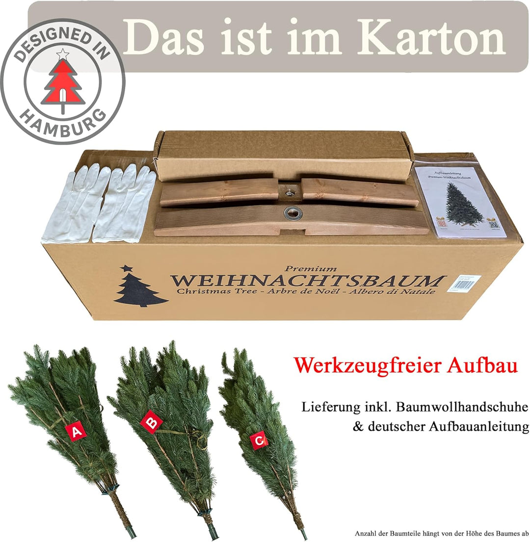 Hochwertiger künstlicher Weihnachtsbaum 180cm mit Holzfuss - Premium Weihnachtsbaum künstlich mit di
