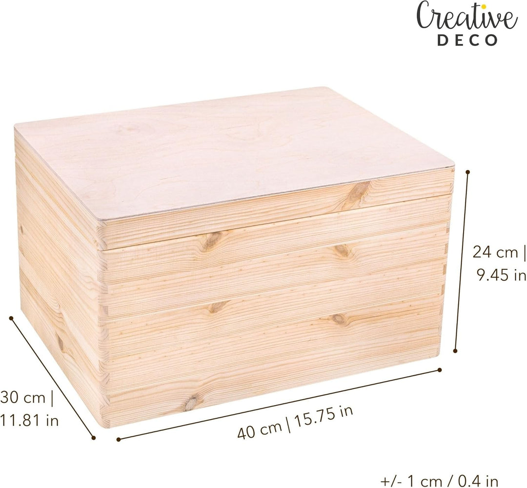 Creative Deco XXL Grosse Holzkiste mit Deckel | 40x30x24 cm (+/-1cm) | Holztruhe Erinnerungsbox Baby