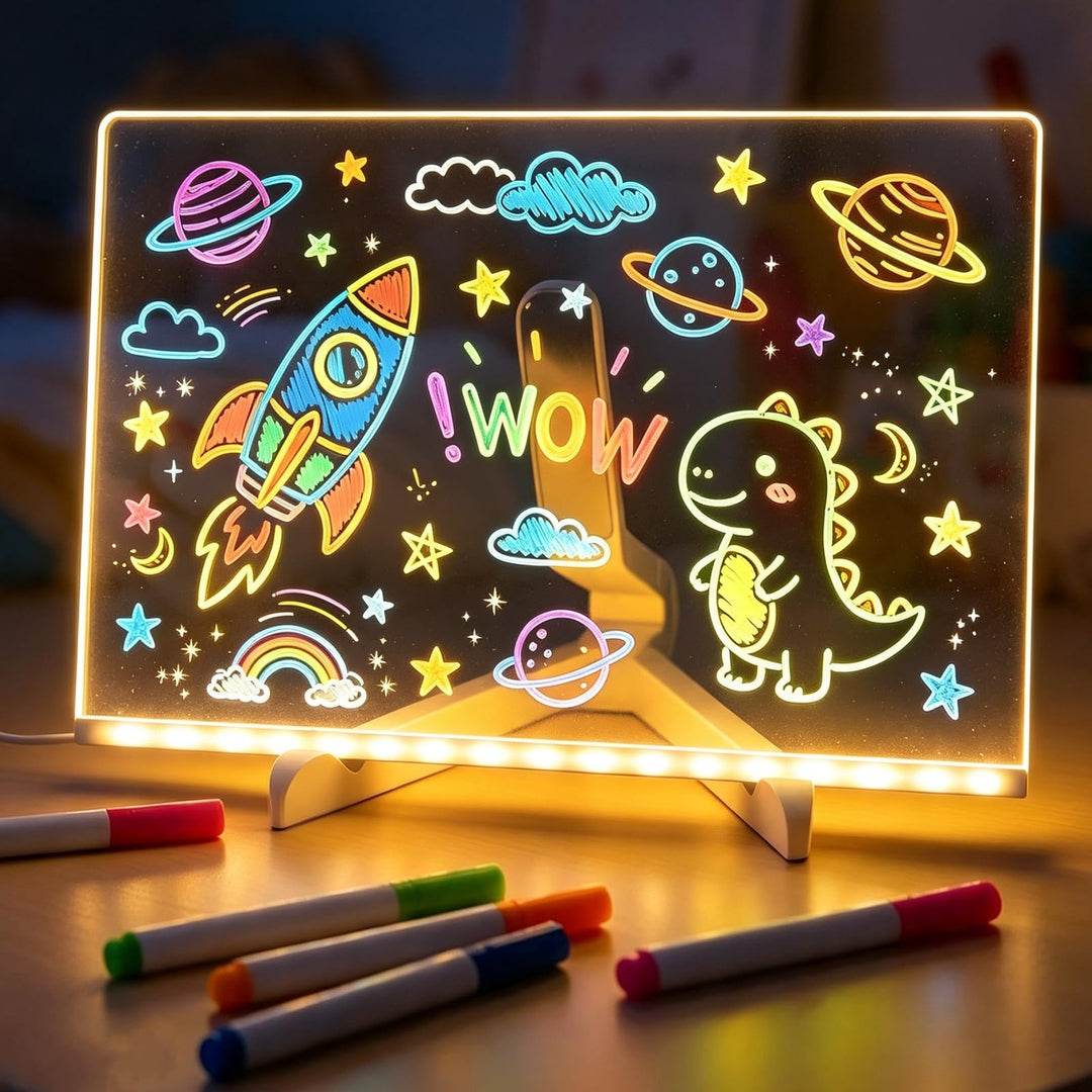 LED Zeichenbrett, 30x20cm LED Notiztafel mit 7 Farben Stift, Leuchtendes Zeichenbrett für Kinder, Ac