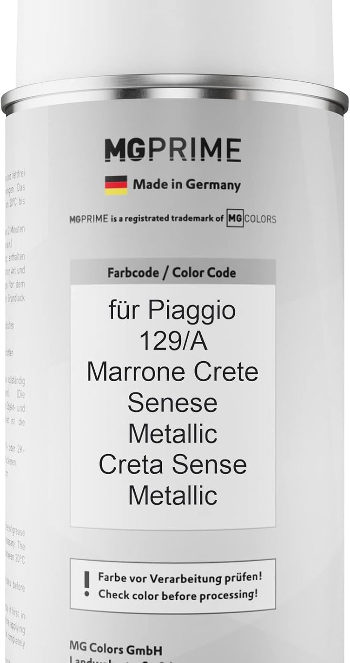 MG PRIME Autolack 2K Spraydosen Set für Piaggio 129/A Marrone Crete Senese Metallic/Creta Sense Meta