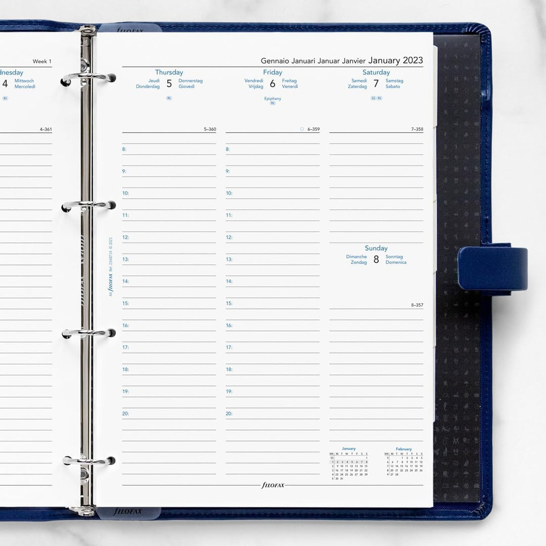 Filofax A4 Woche auf zwei Seiten 5 Sprachen Termine 2024 Terminplaner