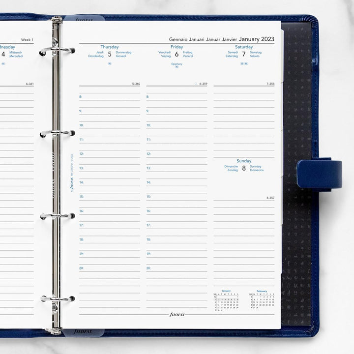 Filofax A4 Woche auf zwei Seiten 5 Sprachen Termine 2024 Terminplaner