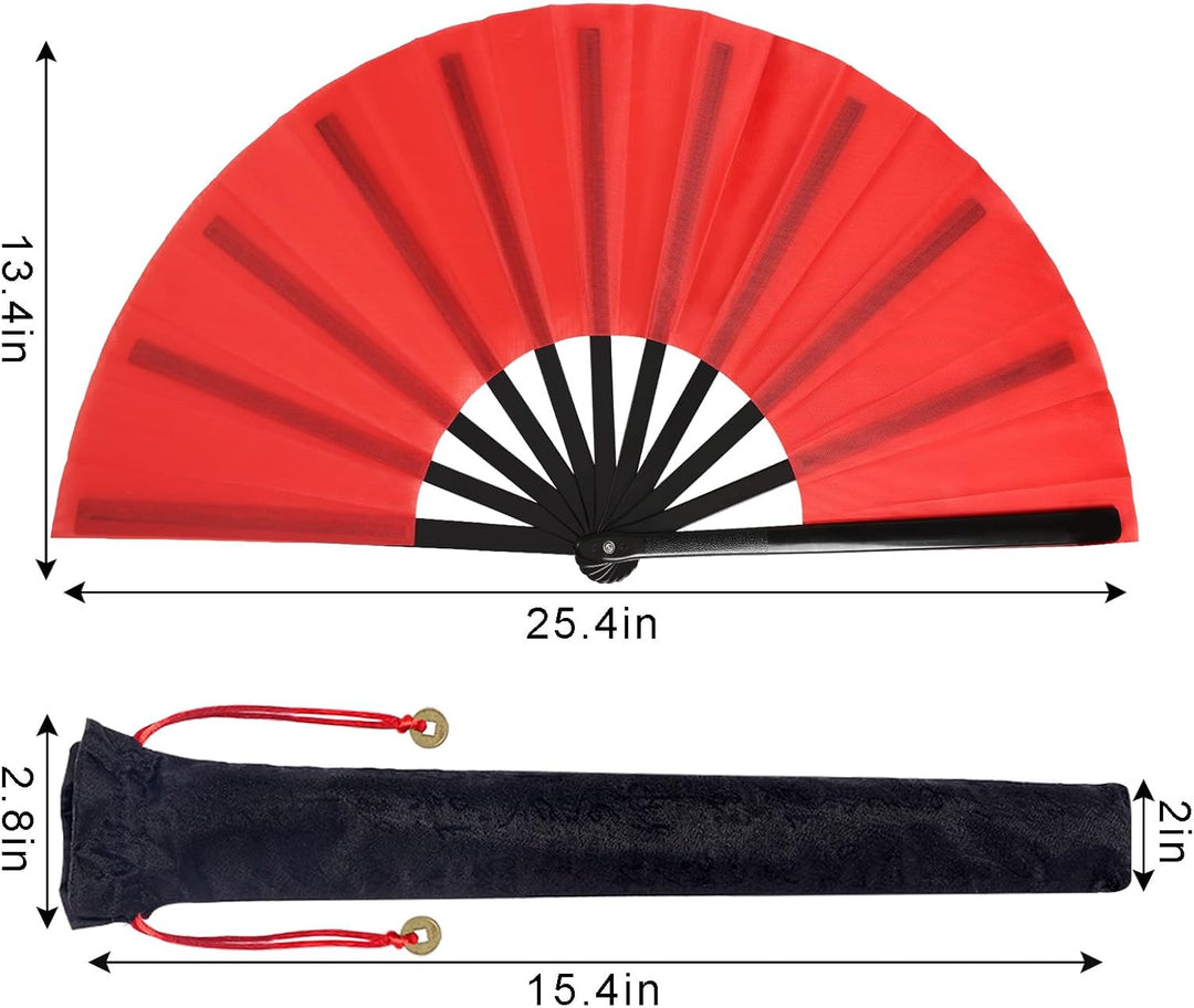 2 Stück Grosse Faltbare Seide Hand Fächer Chinesischer Tai Chi Faltender Handfächer Nylon Tuch Chine