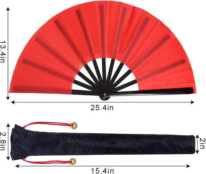 2 Stück Grosse Faltbare Seide Hand Fächer Chinesischer Tai Chi Faltender Handfächer Nylon Tuch Chine