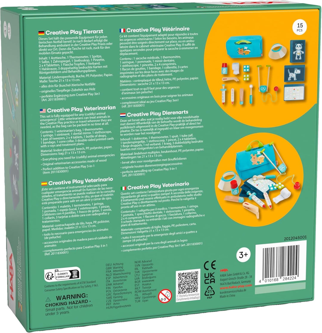 HABA Creative Play Tierarzt-Spielset – Holz-Tierpflege-Zubehör für Kinder – Perfekte Ergänzung für T
