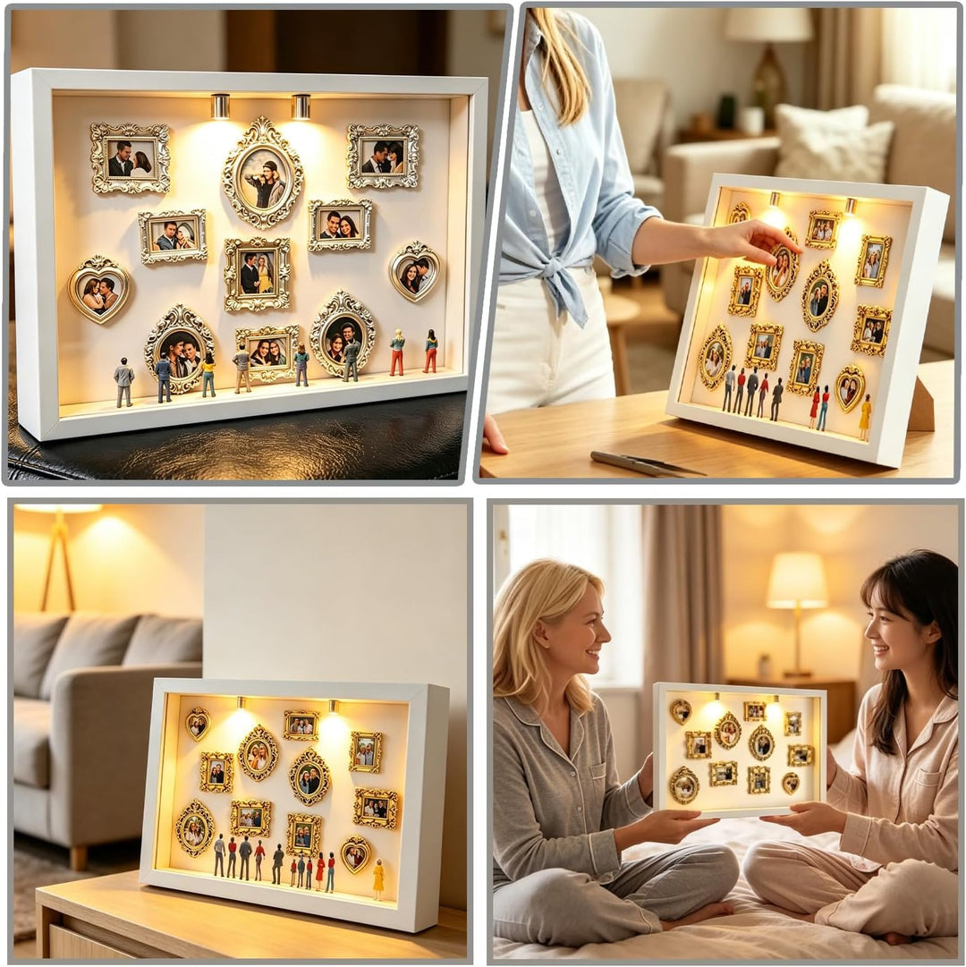 Mini Museum Bilderrahmen, DIY Mini Museum Silhouette Box mit 11 Goldene Rahmen Vintage, 8 Zufällig F