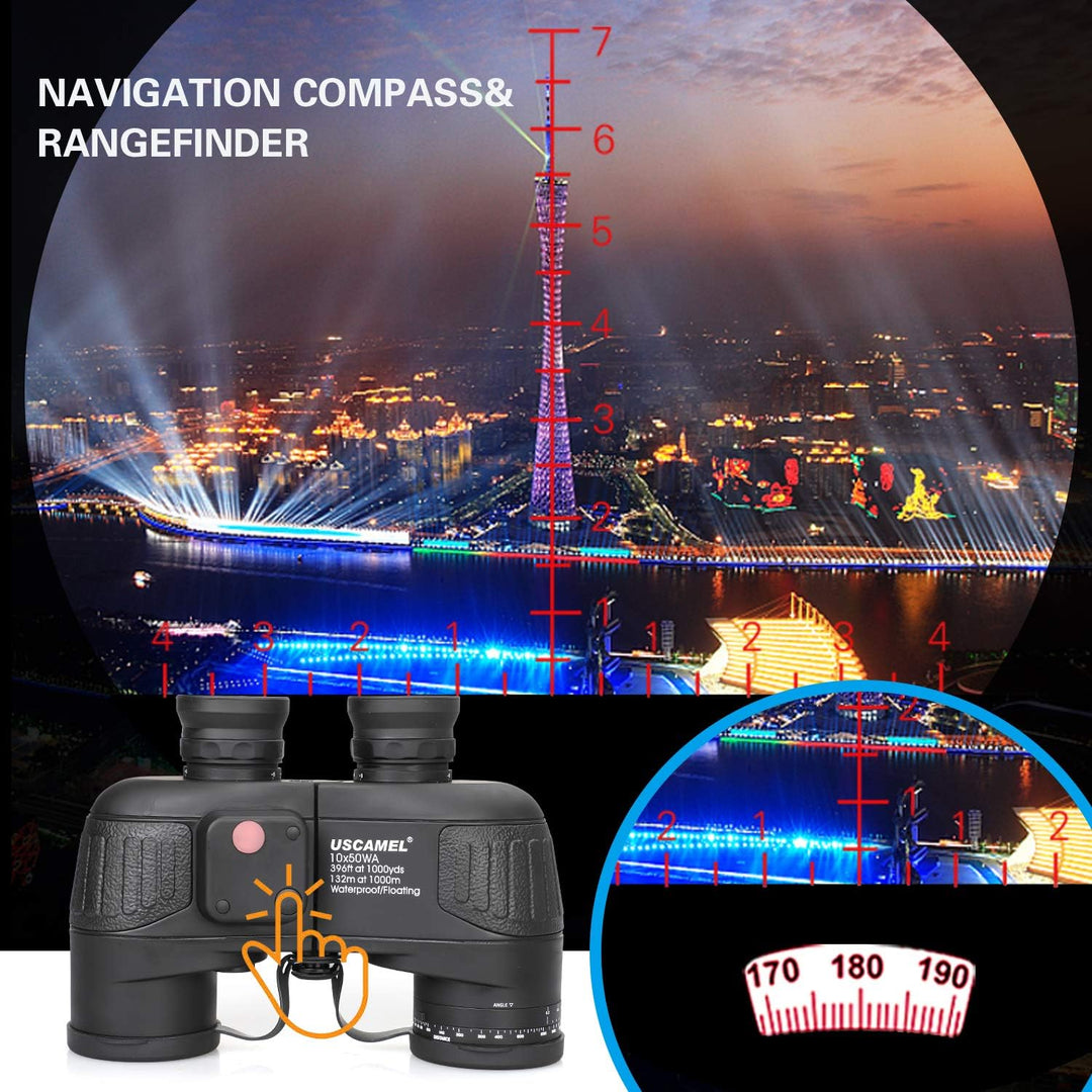USCAMEL 10X50 Fernglas Kompakt, HD Militär Feldstecher mit Reichweitenanzeige, Multifunktions-Kompas