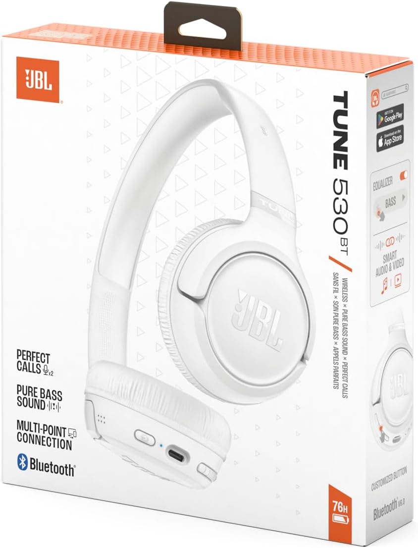 JBL Tune 530 BT Wireless On-Ear Kopfhörer mit JBL reinem Bass-Sound, Bluetooth 6.0, faltbares Design