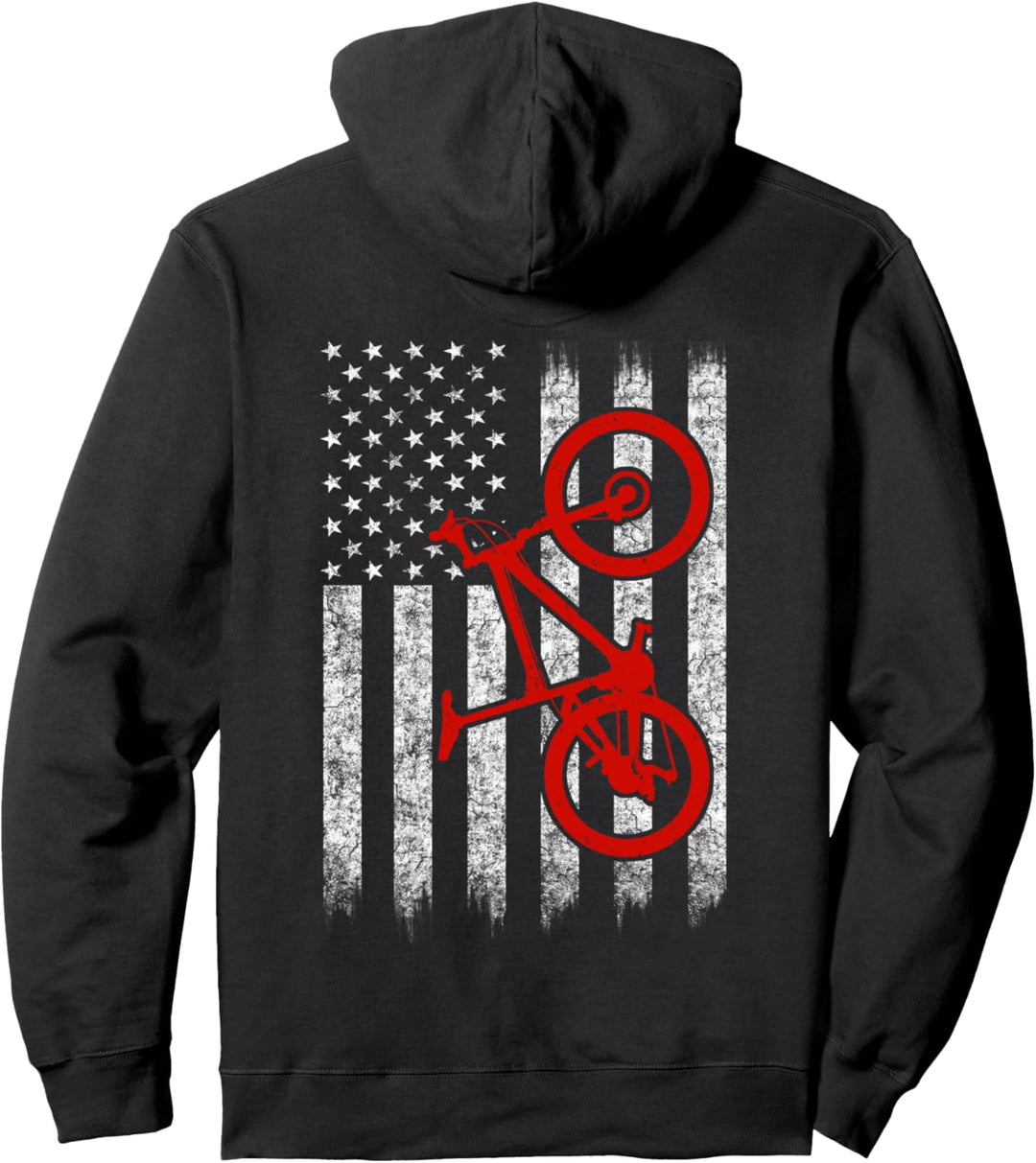 American Flag Silhouette Design Mountain Bike Pullover Hoodie