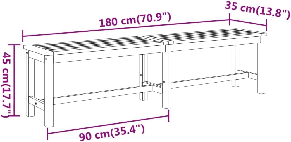 vidaXL Gartenbank 180x35x45 cm Massivholz Akazie 180 x 35 x 45 cm, 180 x 35 x 45 cm