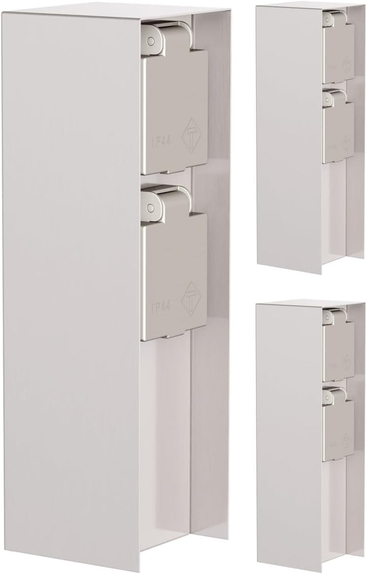 ledscom.de Garten Steckdosensäule POMI, Outdoor, IP44, 2-Fach, Edelstahl, eckig, 23 cm, 3 STK. 3 Stü