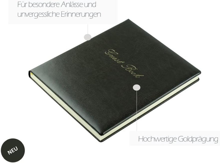 DELMON VARONE - Premium Gästebuch aus veganem Eco Kunstleder anthrazit - Hochzeitsgästebuch gebunden