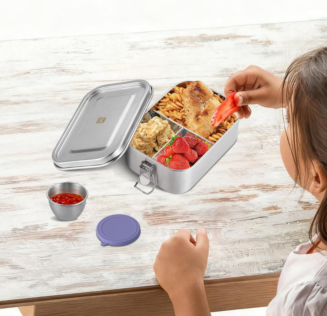 GOLDEN KEY Edelstahl Brotdose kinder,Lunchbox Edelstahl 800ml mit Fächern &amp; Dichtung,bento box edels