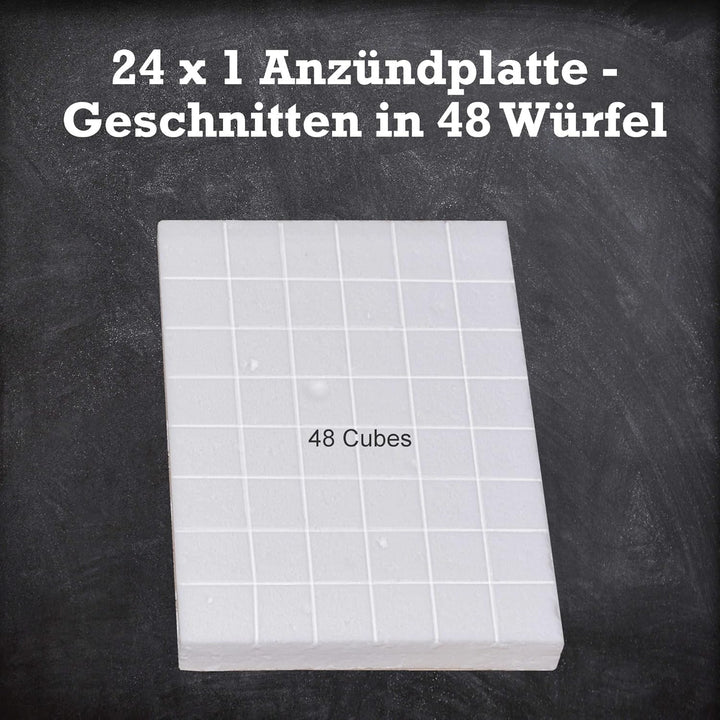 FIRE LION - 24 Anzündplatten, geschnitten in 32 oder 48 Würfel (max. 1152x Stück) Anzündwürfel Kamin