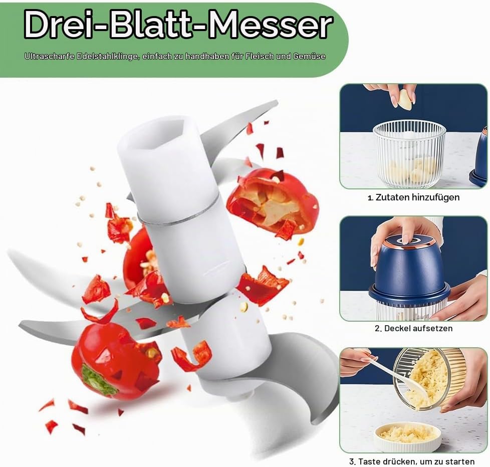 Mini Zerkleinerer Elektrisch, 350 ml Elektrisch Gemüsezerkleinerer Zwiebelschneider, Klein Zwiebel Z