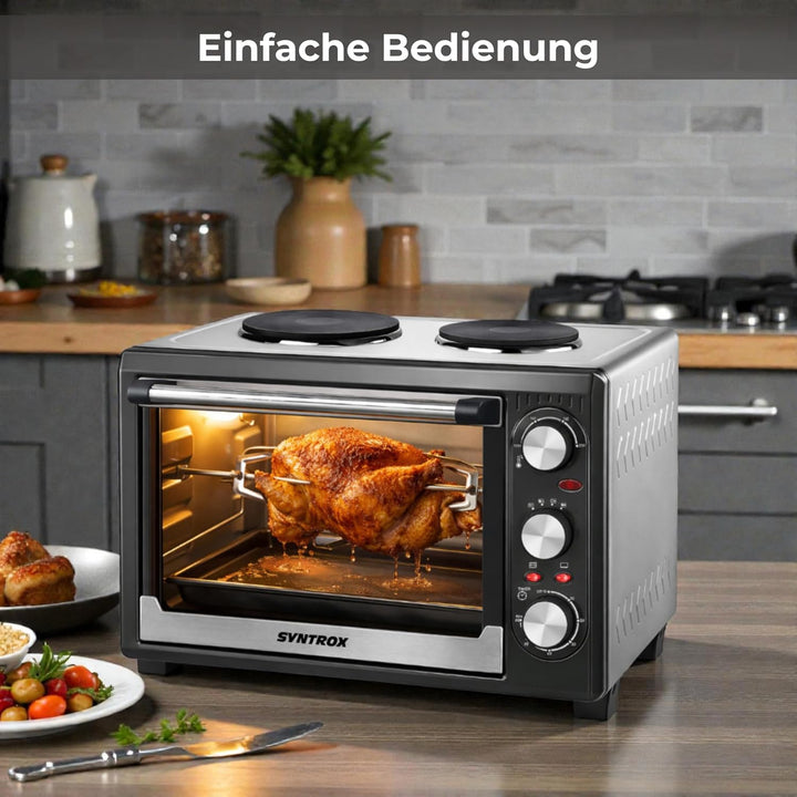 Syntrox Germany 26 Liter Mini Stand Backofen mit Umluft und Drehspiess kleinküche Minieküche mit 2 K