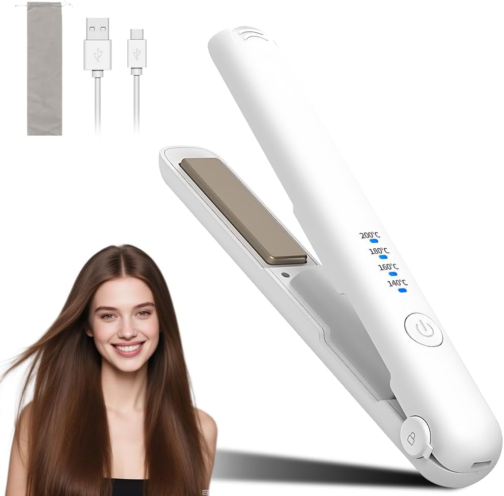 Mini Glätteisen Kabellos, 2 in 1 Reise Glätteisen Mini mit 4 Temperaturen Glätteise-n Locken und Glä