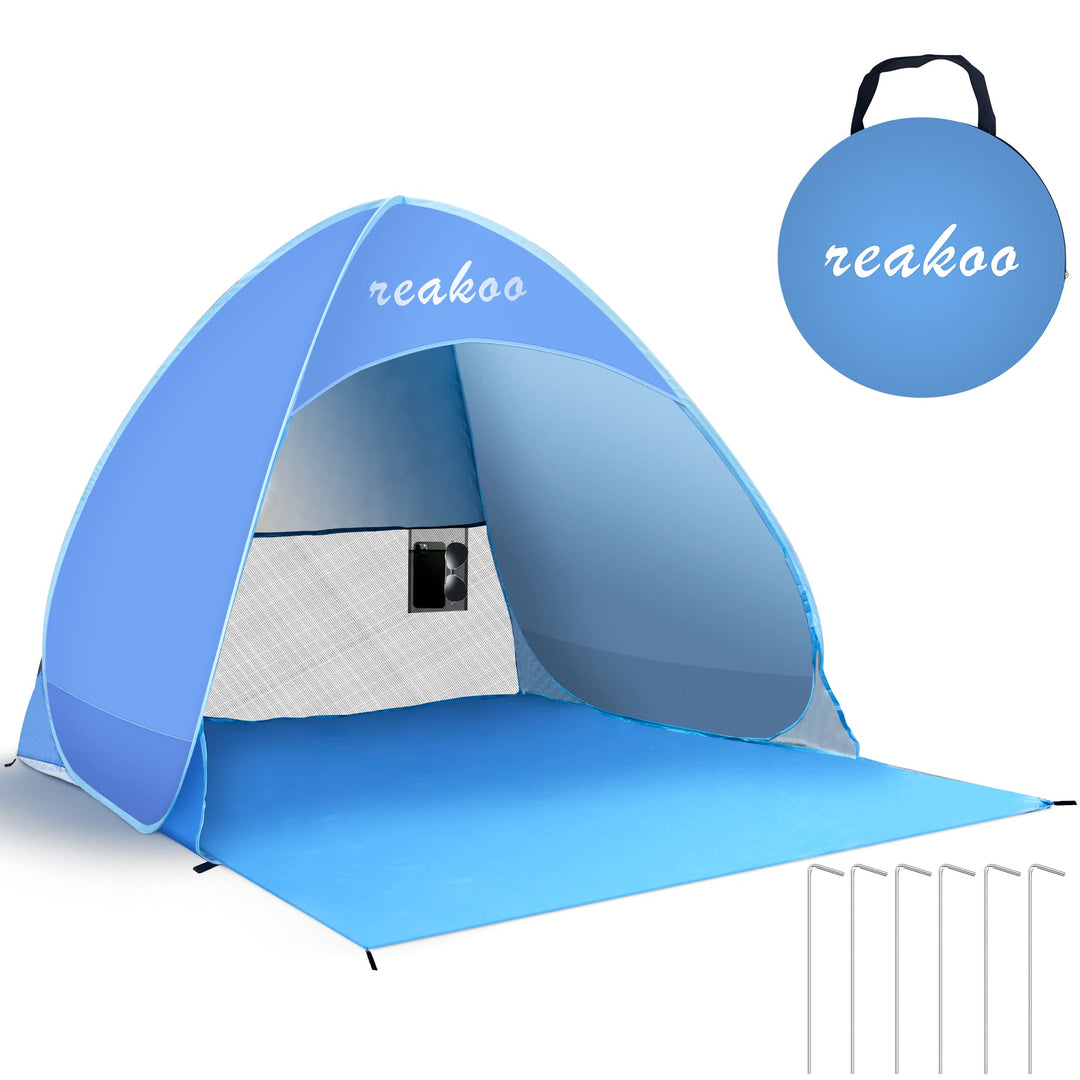 Strandmuschel Pop Up UV Schutz 50+, Tragbar Gross Strand Zelt, Automatisches Strandmuschel, Windschu