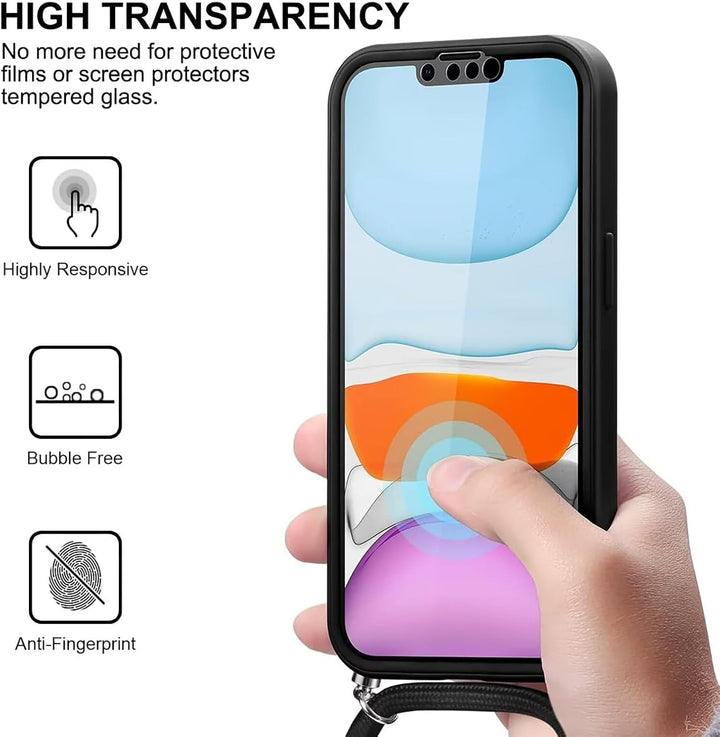 FERLAN Handykette für iPhone 17 Pro Hülle mit Band,Transparent 360 Grad Rundumschutz Schutzhülle mit