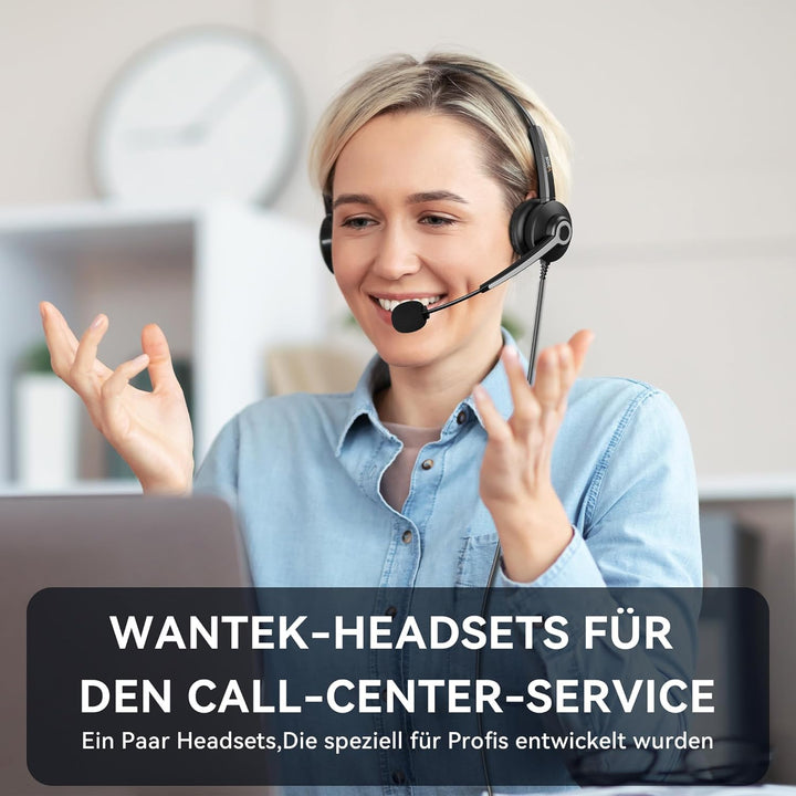Wantek USB Headset mit Mikrofon für Laptop,PC kabelgebundene Kopfhörer mit USB-C Klinkenadapter,Laut