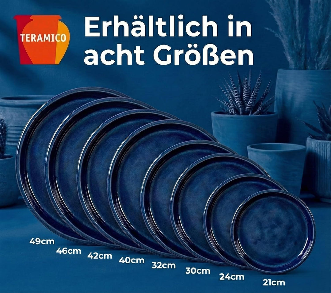 Teramico Vogeltränke/Teller/Untersetzer für Pflanzgefässe Blumentöpfe Blau Weiss Anthrazit glasiert