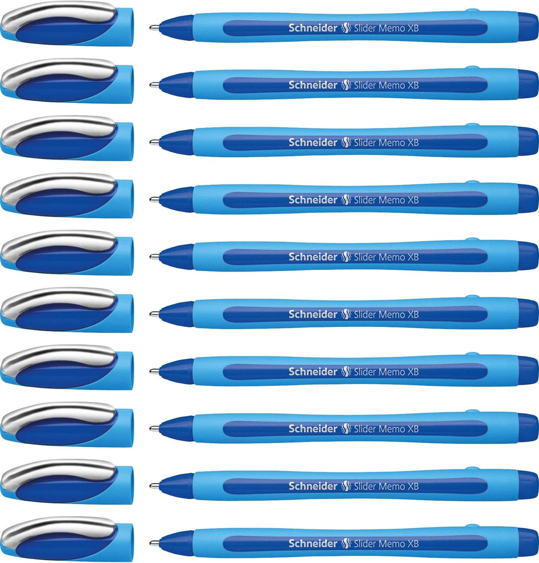 Schneider 150203 Slider Memo XB Kugelschreiber (mit Kappe, Strichstärke: XB) 10er Pack, blau, blau