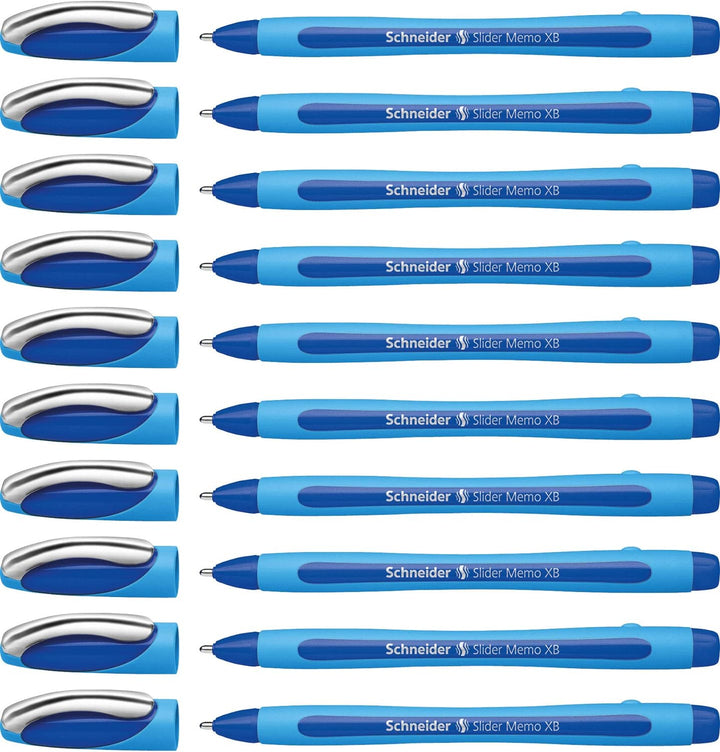 Schneider 150203 Slider Memo XB Kugelschreiber (mit Kappe, Strichstärke: XB) 10er Pack, blau, blau