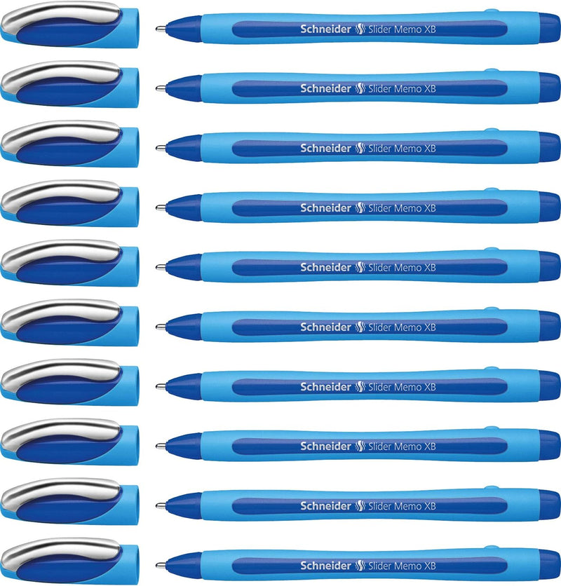 Schneider 150203 Slider Memo XB Kugelschreiber (mit Kappe, Strichstärke: XB) 10er Pack, blau, blau