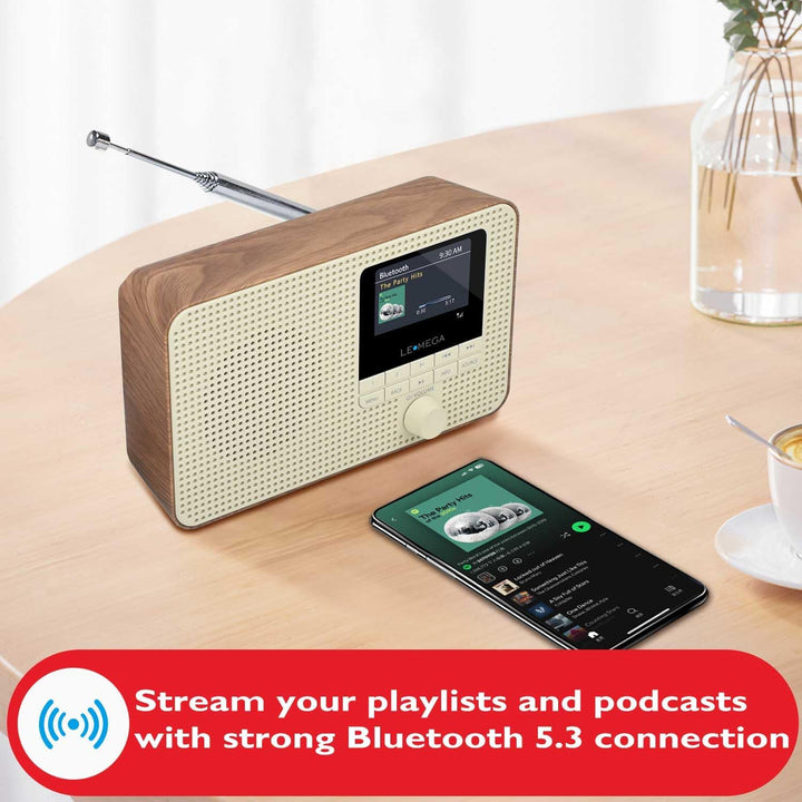 LEMEGA IR1 Tragbares WiFi Internetradio,DAB/DAB+/FM Digitalradio,Bluetooth,Doppelwecker,Schlaf-Snooz