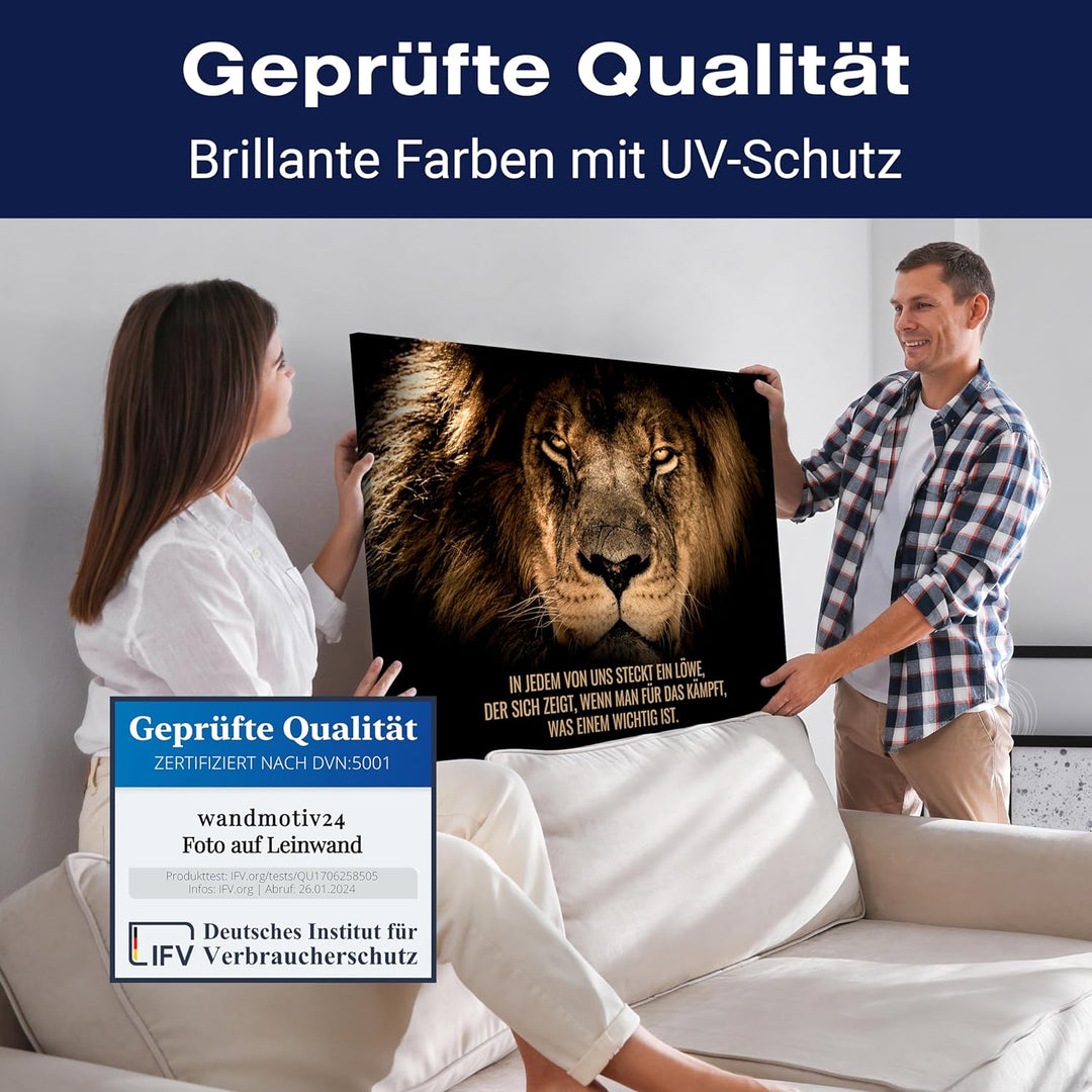 wandmotiv24 Leinwandbild Motivation, 40x30cm, Querformat, In jedem steckt EIN Löwe, Deko, Bilder auf