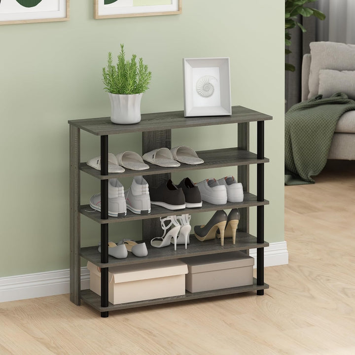 Furinno Schuhregal mit 5 Ablageflächen, holz, Französisches Eichengrau, 29.97 x 29.97 x 74.8 cm 5-Ti