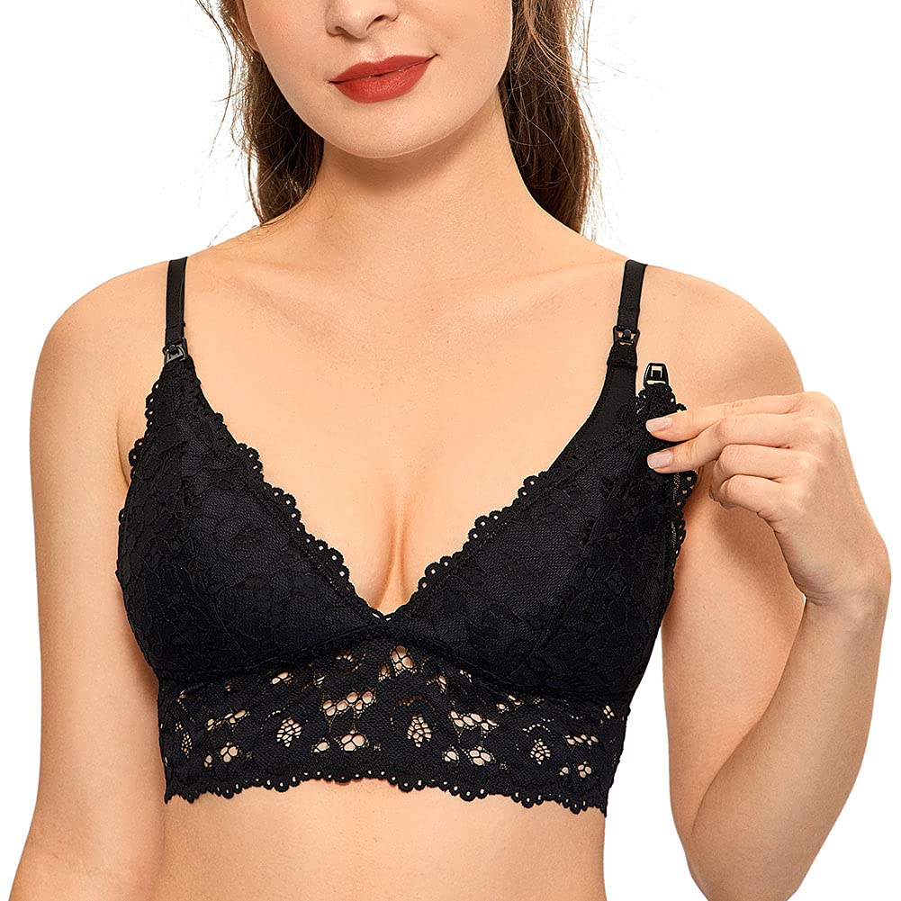 MOMANDA Damen Still BH Spitze Gepolstert Schwangerschafts BHS Ohne Bügel 70B Schwarz, 70B Schwarz