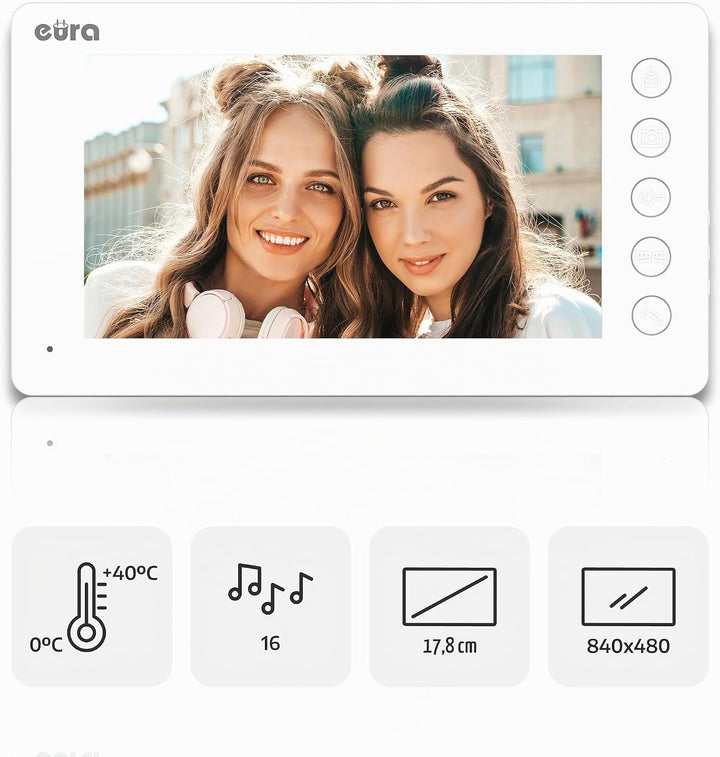 Eura VDP-76A3 Alpha Video-Türsprechanlage Gegensprechanlage 4 Draht, 7-Zoll-Farbmonitor, RFID, Bilds