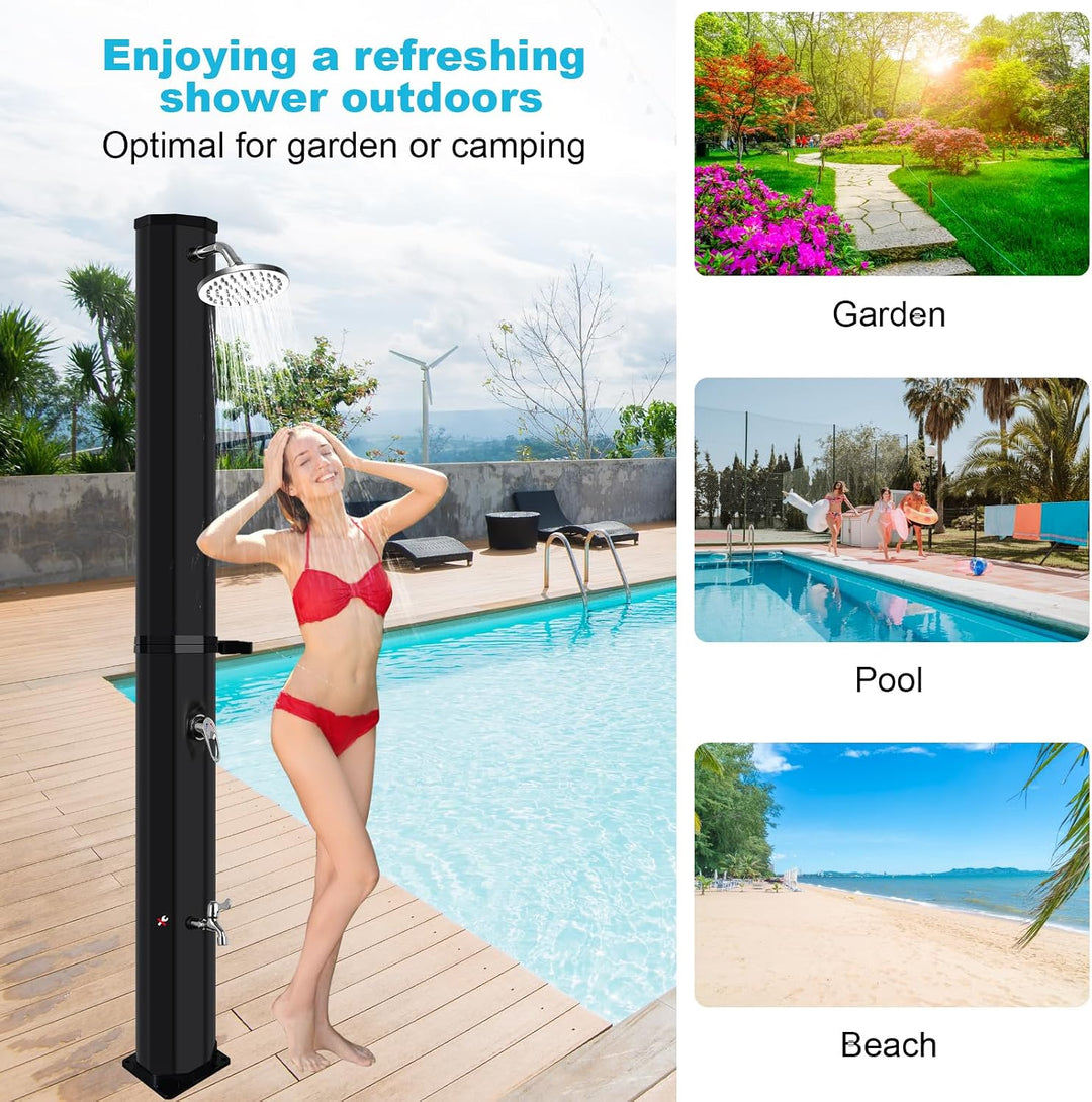Qdreclod Solar Gartendusche 60Liter -Solardusche mit 360° Drehbarem Duschkopf und Fusshahn, Einstell
