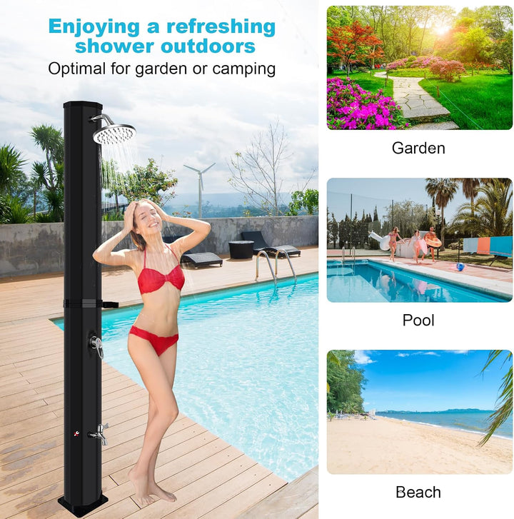 Qdreclod Solar Gartendusche 60Liter -Solardusche mit 360° Drehbarem Duschkopf und Fusshahn, Einstell