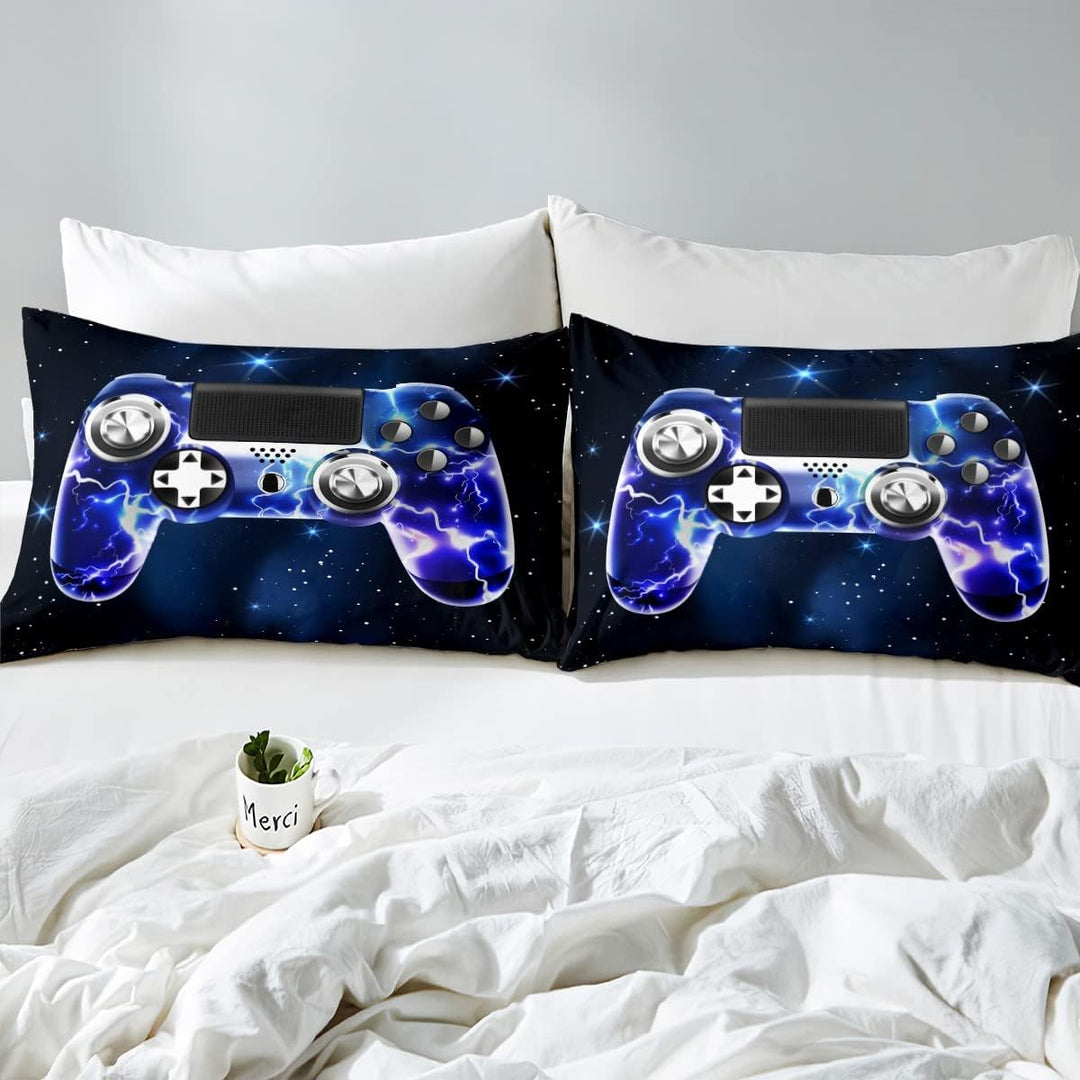 Loussiesd Galaxy Gamepad Bettwäsche Set Lila Lightning Design Gamepad Bettbezug Set für Jungen Video